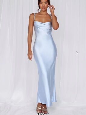 Hello Molly Ice Blue Satin Slip Maxi Dress